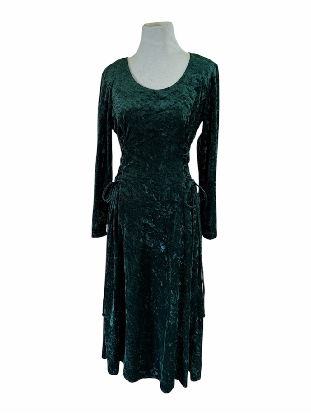 Vintage 90s Brett Alixander Crushed Velvet Midi Dress Emerald Green Whimsigoth 8